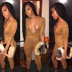 Fitted Suede Jumpsuit